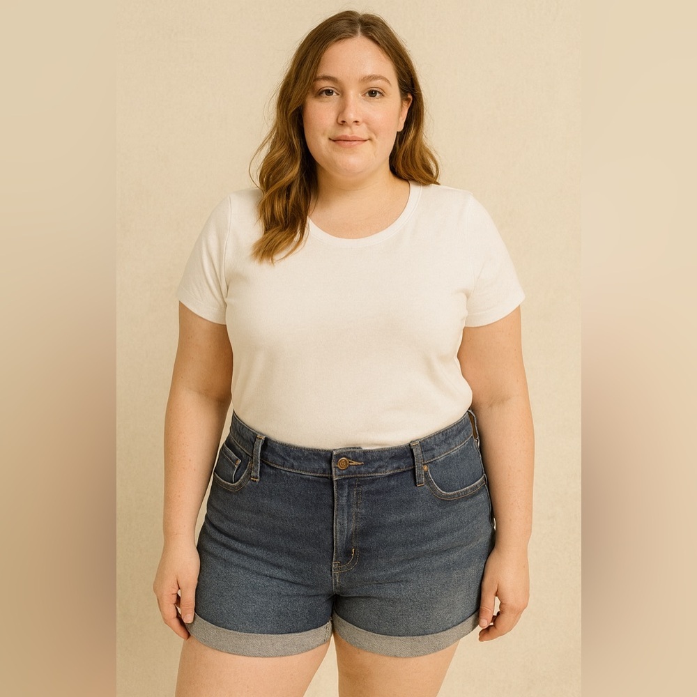 Ava & Viv Women’s Plus Size 18W Denim Shorts Cuffed Stretch Blue Jean Casual